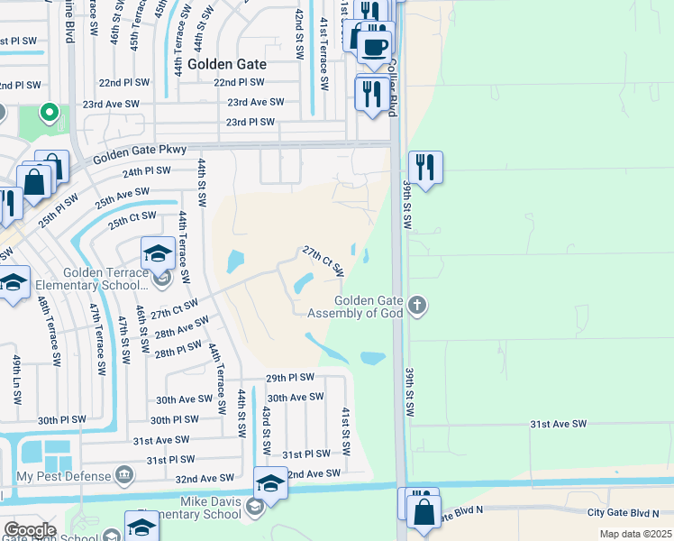 map of restaurants, bars, coffee shops, grocery stores, and more near 4266 27th Court Southwest in Naples