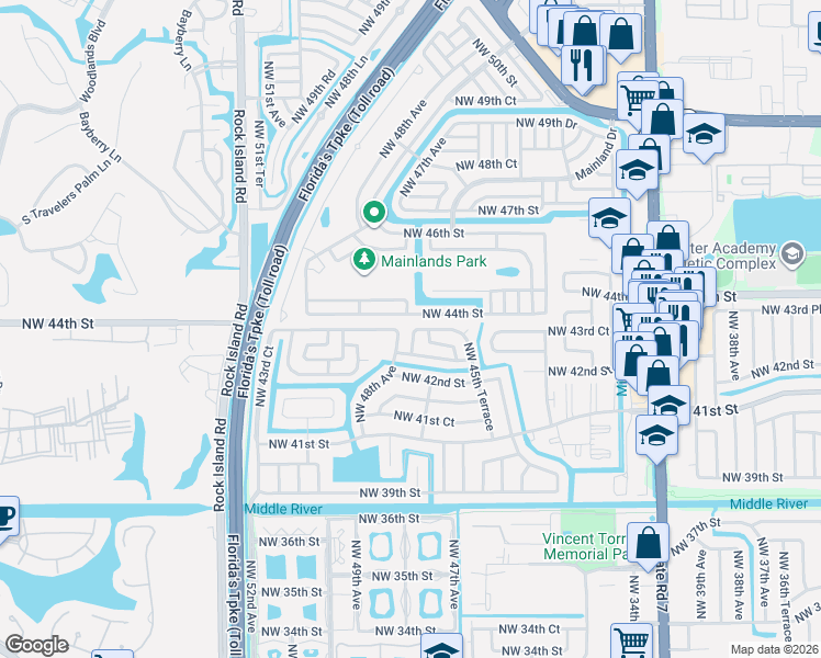 map of restaurants, bars, coffee shops, grocery stores, and more near 4614 Northwest 44th Street in Tamarac