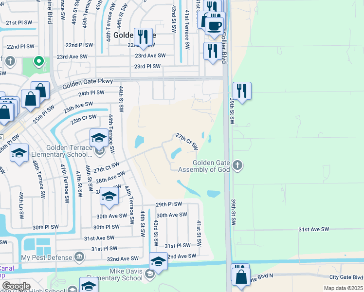 map of restaurants, bars, coffee shops, grocery stores, and more near 4233 27th Court Southwest in Naples