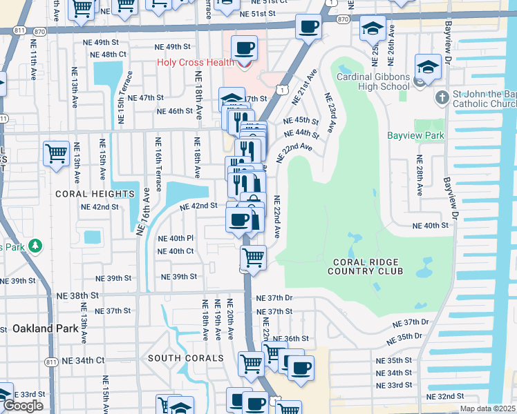 map of restaurants, bars, coffee shops, grocery stores, and more near 4150 U.S. 1 in Fort Lauderdale