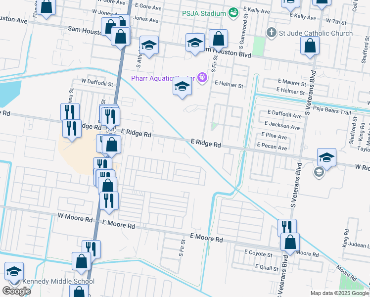 map of restaurants, bars, coffee shops, grocery stores, and more near 1212 S Fir St in Pharr