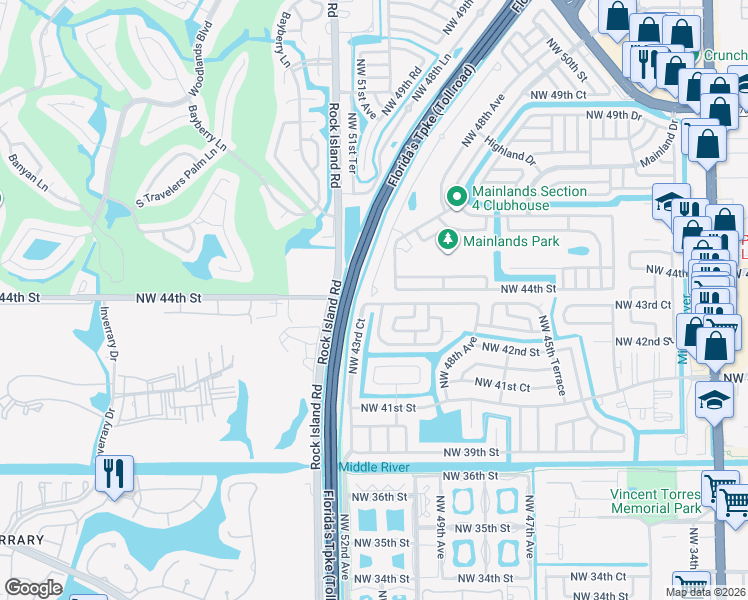 map of restaurants, bars, coffee shops, grocery stores, and more near 4401 Northwest 48th Terrace in Tamarac