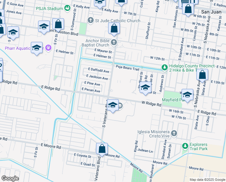 map of restaurants, bars, coffee shops, grocery stores, and more near 1229 South I Road in San Juan
