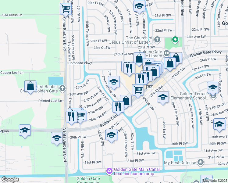 map of restaurants, bars, coffee shops, grocery stores, and more near 2730 53rd Terrace Southwest in Naples
