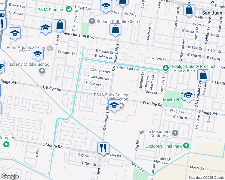 map of restaurants, bars, coffee shops, grocery stores, and more near 1229 South I Road in San Juan