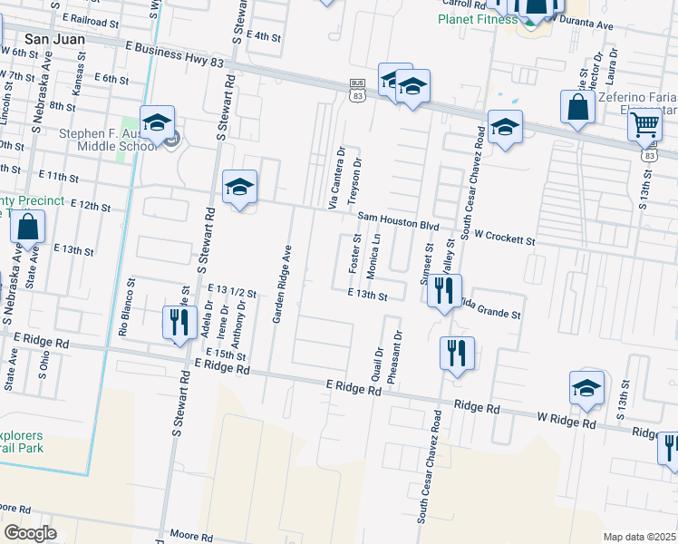 map of restaurants, bars, coffee shops, grocery stores, and more near 1216 West View in San Juan