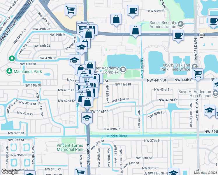 map of restaurants, bars, coffee shops, grocery stores, and more near 4372 Northwest 38th Avenue in Fort Lauderdale