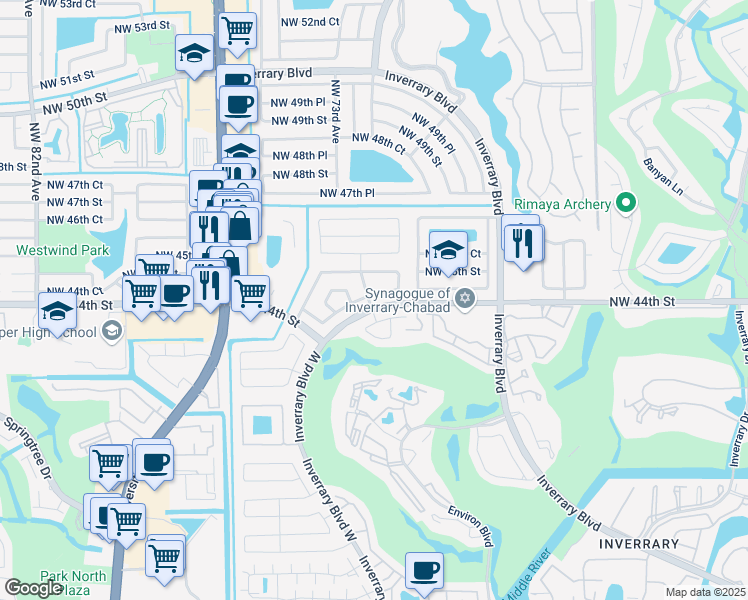 map of restaurants, bars, coffee shops, grocery stores, and more near 7150 Northwest 44th Court in Lauderhill