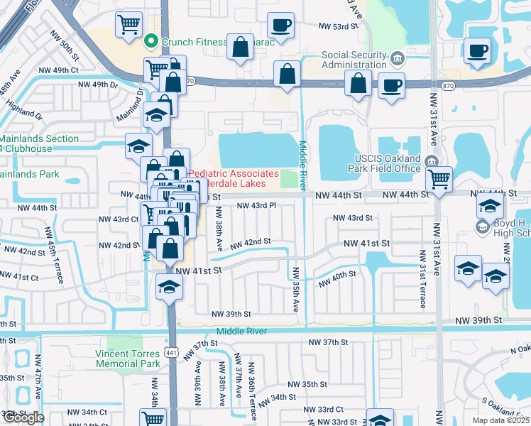 map of restaurants, bars, coffee shops, grocery stores, and more near 4361 Northwest 36th Avenue in Lauderdale Lakes