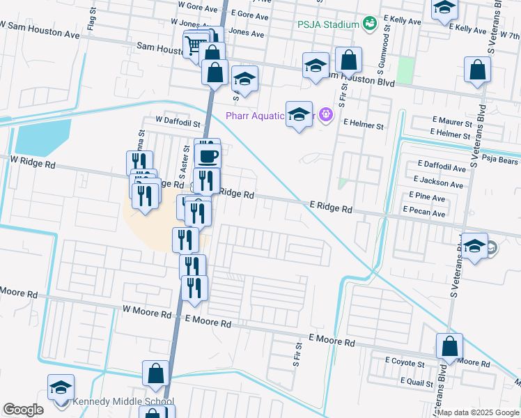 map of restaurants, bars, coffee shops, grocery stores, and more near 1305 S Cypress St in Pharr