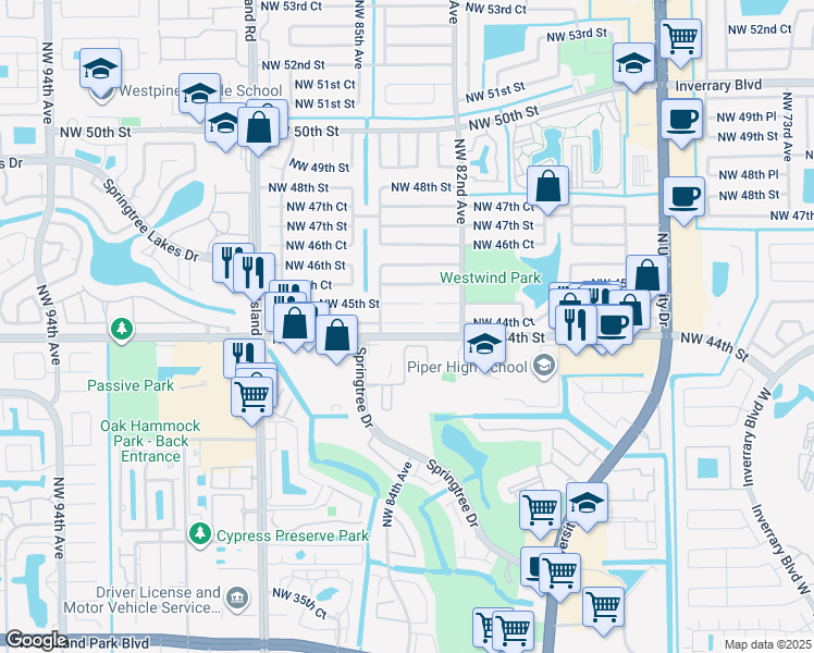 map of restaurants, bars, coffee shops, grocery stores, and more near 8320 Northwest 44th Court in Lauderhill