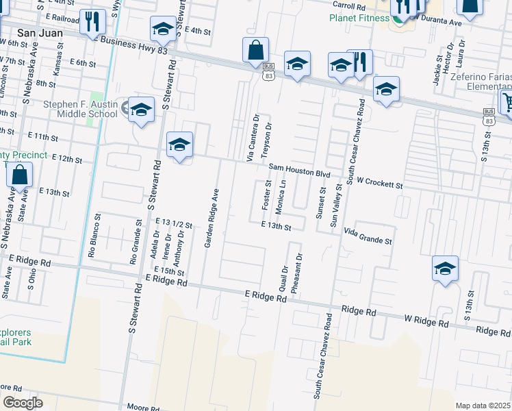 map of restaurants, bars, coffee shops, grocery stores, and more near 1216 West View in San Juan