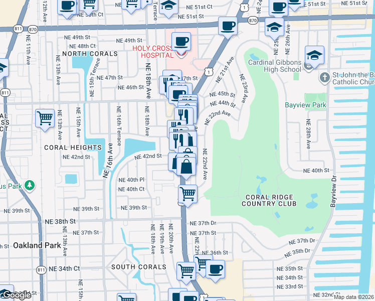 map of restaurants, bars, coffee shops, grocery stores, and more near 4150 U.S. 1 in Fort Lauderdale
