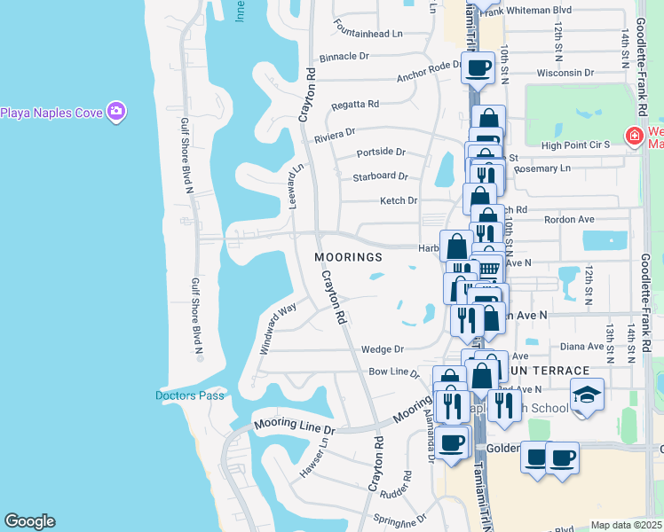 map of restaurants, bars, coffee shops, grocery stores, and more near 2774 Crayton Road in Naples