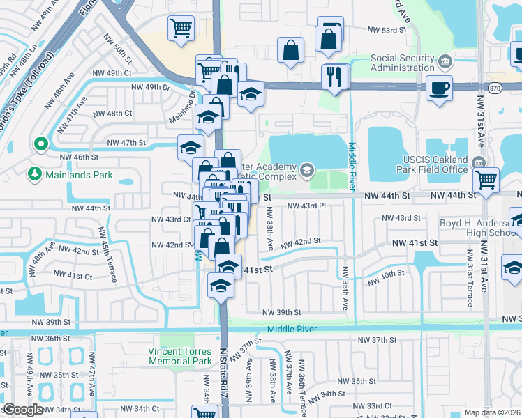 map of restaurants, bars, coffee shops, grocery stores, and more near 4372 Northwest 38th Avenue in Fort Lauderdale