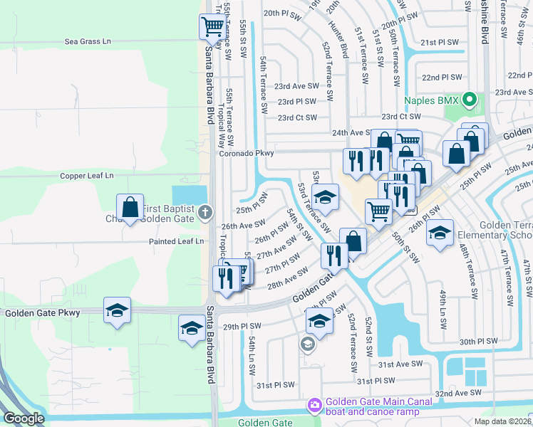 map of restaurants, bars, coffee shops, grocery stores, and more near 5441 26th Avenue Southwest in Naples