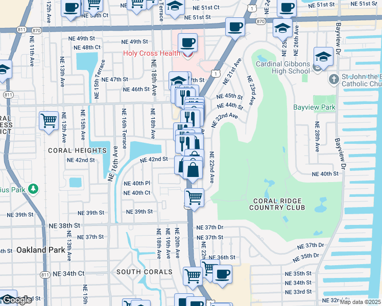 map of restaurants, bars, coffee shops, grocery stores, and more near 4150 U.S. 1 in Fort Lauderdale
