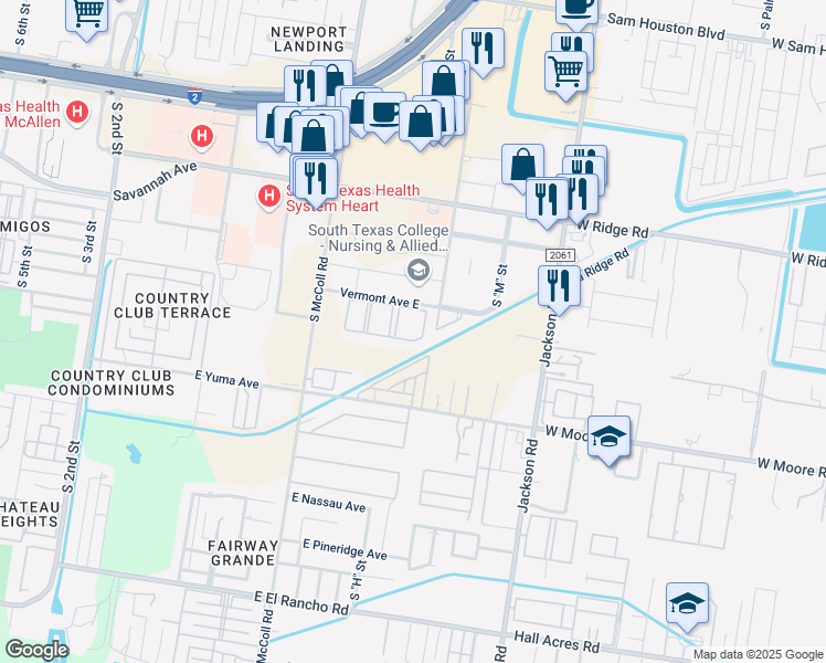 map of restaurants, bars, coffee shops, grocery stores, and more near 1000 Vermont Avenue East in McAllen