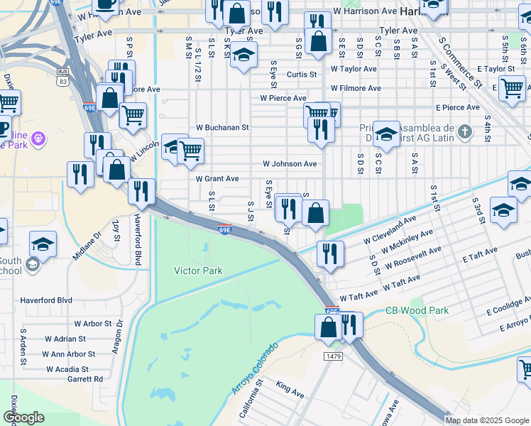 map of restaurants, bars, coffee shops, grocery stores, and more near 1010 South Expressway 83 in Harlingen