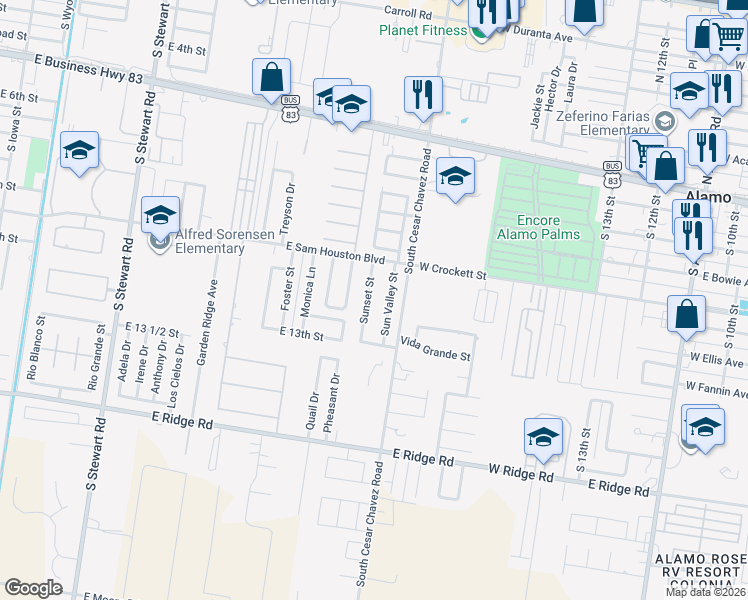 map of restaurants, bars, coffee shops, grocery stores, and more near 1204 Sunset Street in San Juan