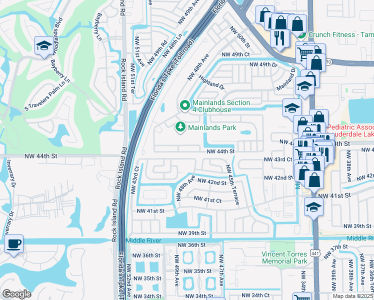 map of restaurants, bars, coffee shops, grocery stores, and more near 4632 Northwest 44th Street in Tamarac