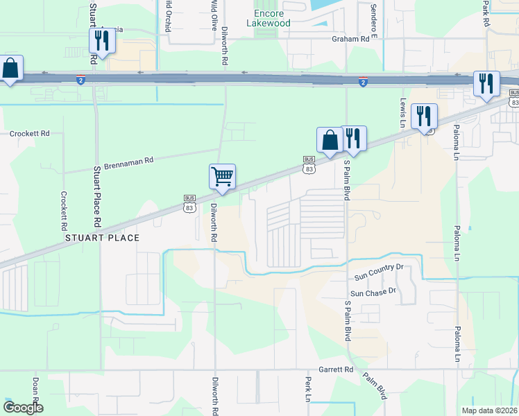 map of restaurants, bars, coffee shops, grocery stores, and more near Greenbrier in Harlingen