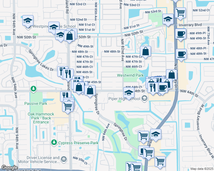 map of restaurants, bars, coffee shops, grocery stores, and more near 8320 Northwest 44th Court in Lauderhill