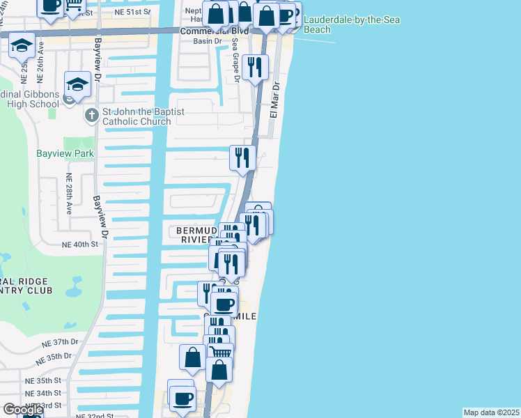 map of restaurants, bars, coffee shops, grocery stores, and more near 4240 Galt Ocean Drive in Fort Lauderdale