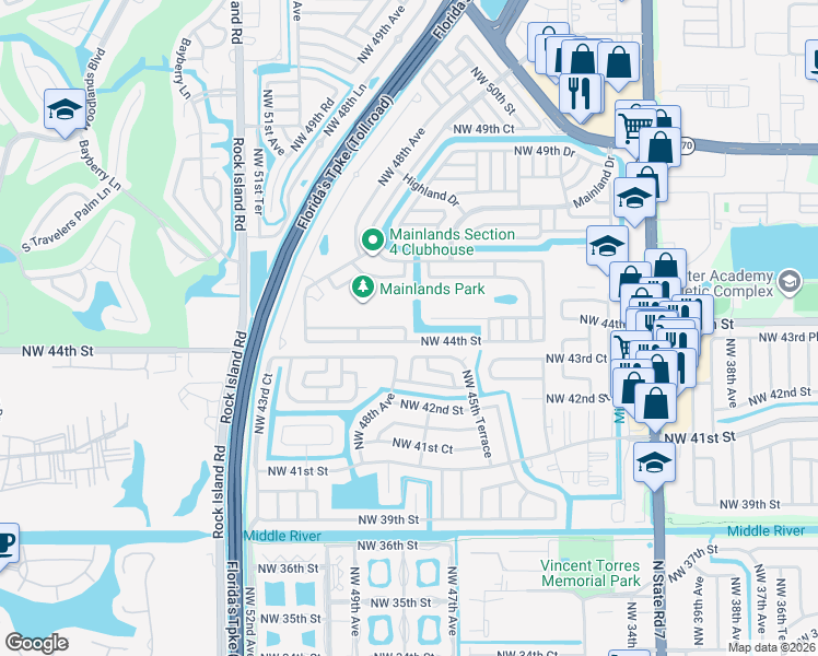 map of restaurants, bars, coffee shops, grocery stores, and more near 4614 Northwest 44th Street in Tamarac
