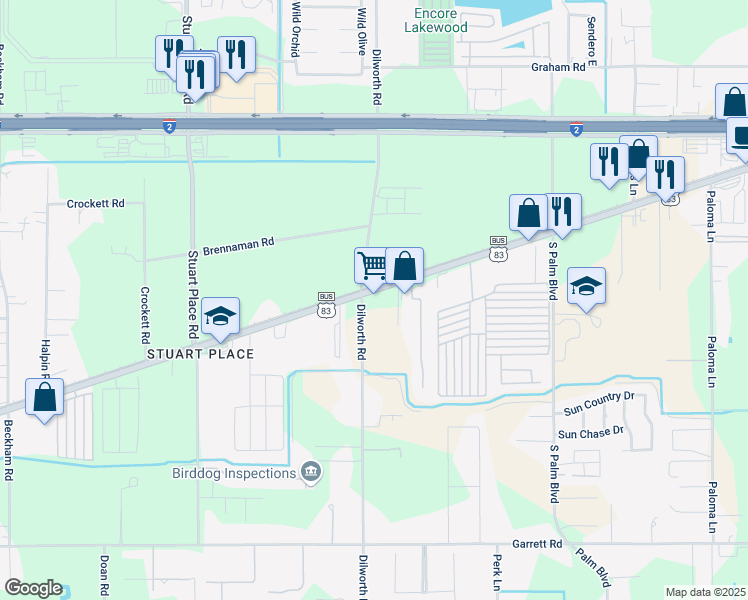map of restaurants, bars, coffee shops, grocery stores, and more near 26191 Dilworth Road in Harlingen