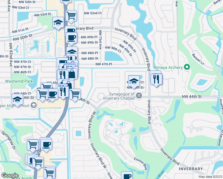 map of restaurants, bars, coffee shops, grocery stores, and more near 7150 Northwest 44th Court in Lauderhill