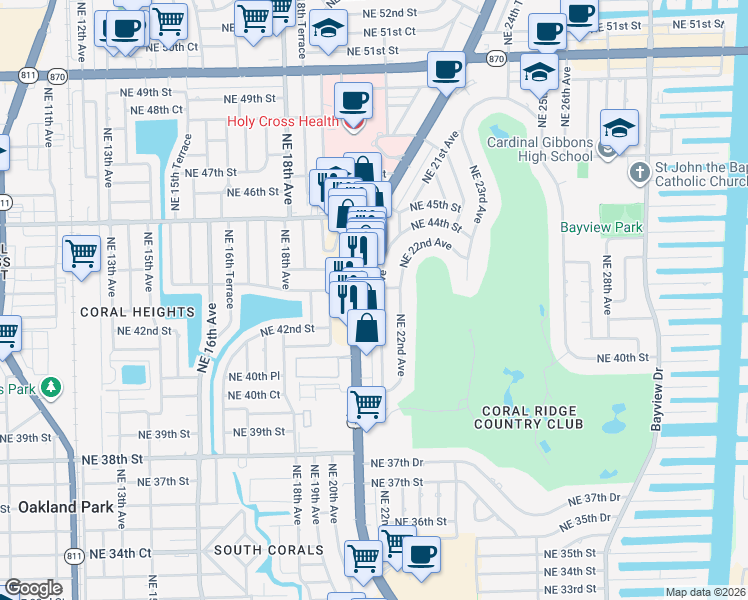 map of restaurants, bars, coffee shops, grocery stores, and more near 4331 North Federal Highway in Fort Lauderdale