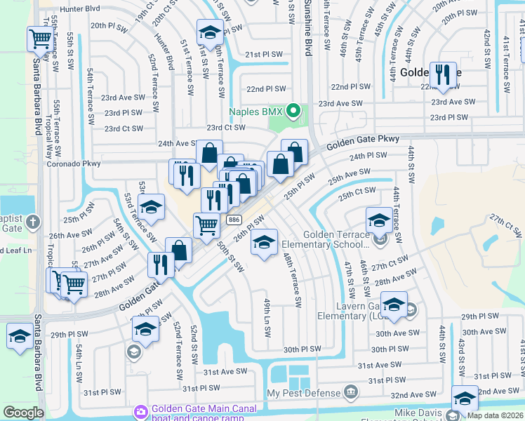 map of restaurants, bars, coffee shops, grocery stores, and more near 4823 26th Place Southwest in Naples