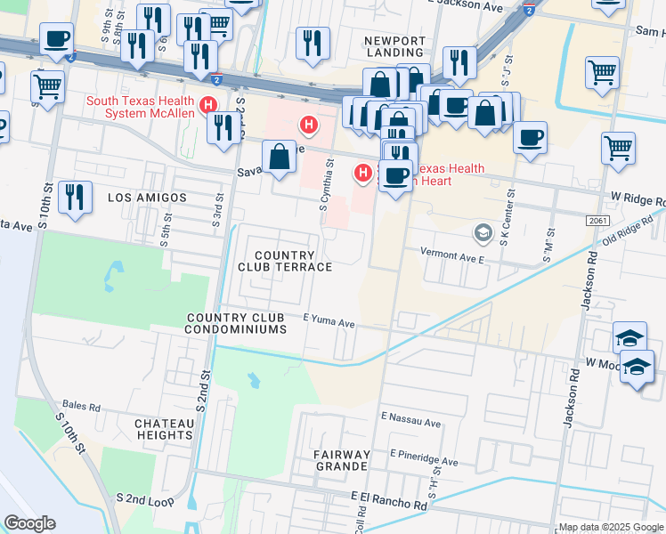 map of restaurants, bars, coffee shops, grocery stores, and more near 2105 South Cynthia Street in McAllen