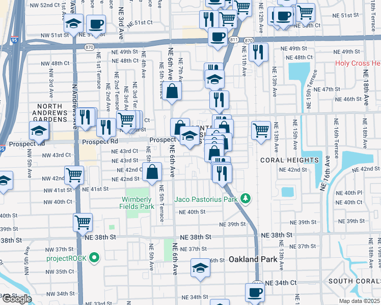 map of restaurants, bars, coffee shops, grocery stores, and more near in Wilton Manors