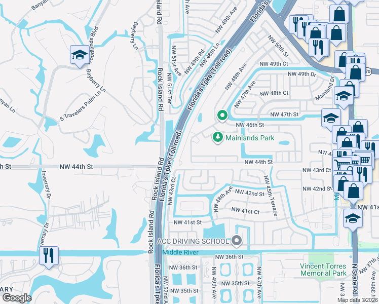 map of restaurants, bars, coffee shops, grocery stores, and more near 4506 Northwest 48th Avenue in Tamarac
