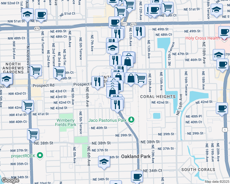 map of restaurants, bars, coffee shops, grocery stores, and more near 4376 Dixie Highway in Oakland Park