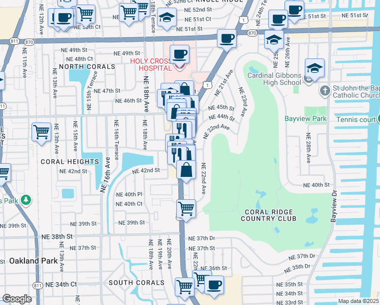 map of restaurants, bars, coffee shops, grocery stores, and more near 4331 North Federal Highway in Fort Lauderdale