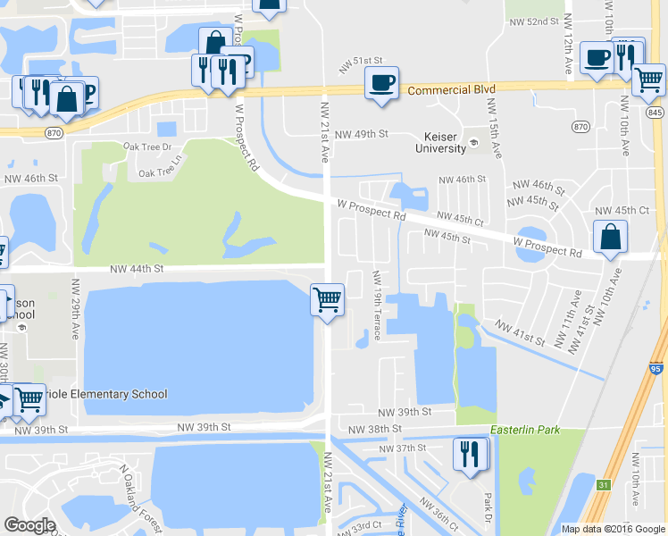 map of restaurants, bars, coffee shops, grocery stores, and more near 2000 Northwest 44th Street in Fort Lauderdale