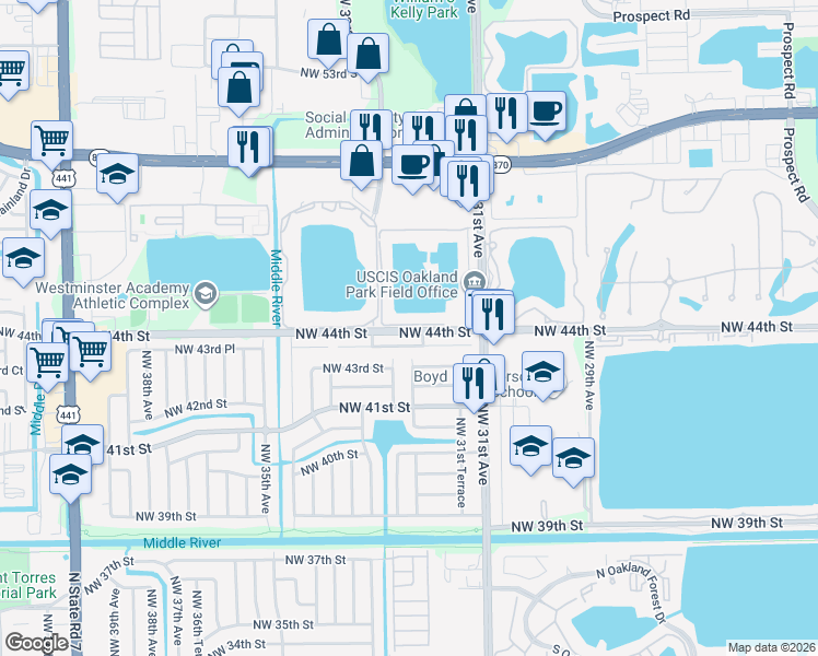 map of restaurants, bars, coffee shops, grocery stores, and more near 3251 Northwest 46th Street in Fort Lauderdale