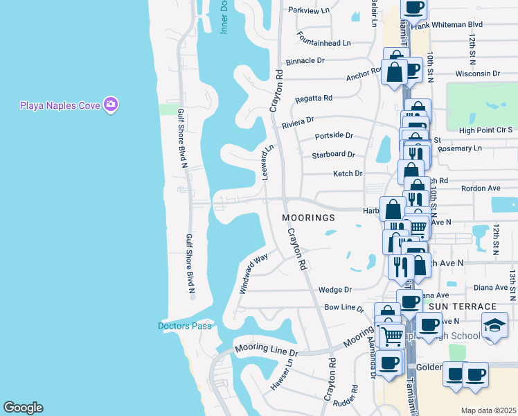 map of restaurants, bars, coffee shops, grocery stores, and more near 420 Harbour Drive in Naples