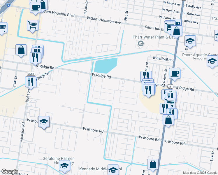 map of restaurants, bars, coffee shops, grocery stores, and more near 1423 South Flag Street in Pharr