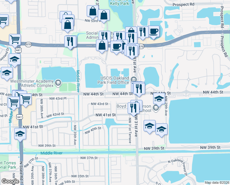 map of restaurants, bars, coffee shops, grocery stores, and more near 3251 Northwest 46th Street in Fort Lauderdale