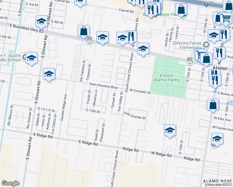 map of restaurants, bars, coffee shops, grocery stores, and more near 1100 Sunset Street in San Juan