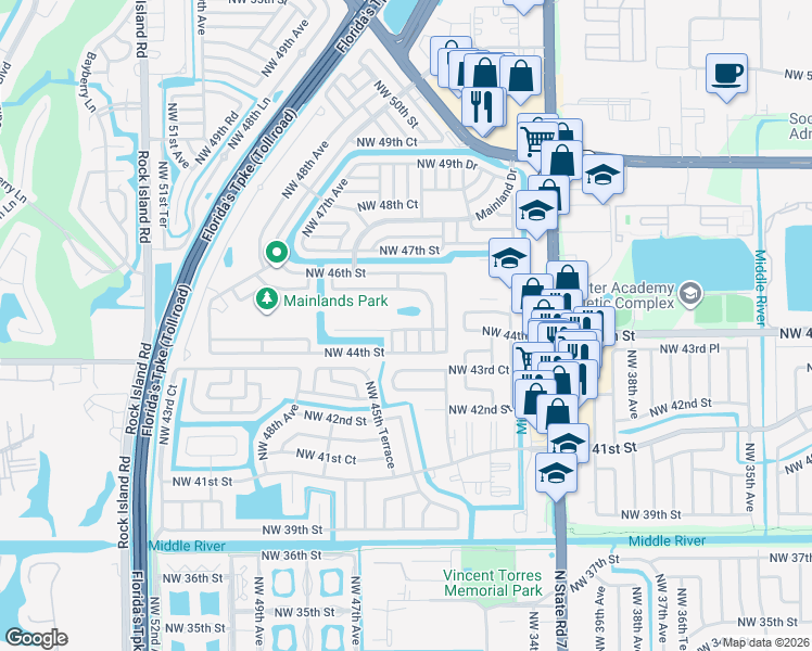 map of restaurants, bars, coffee shops, grocery stores, and more near 4407 Northwest 45th Street in Tamarac