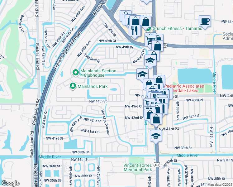 map of restaurants, bars, coffee shops, grocery stores, and more near 4407 Northwest 45th Street in Tamarac