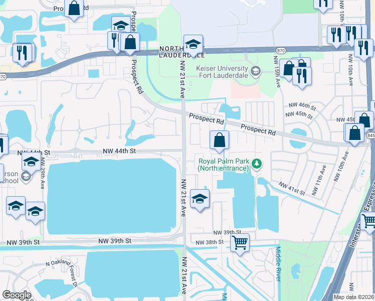 map of restaurants, bars, coffee shops, grocery stores, and more near 2000 Northwest 44th Street in Fort Lauderdale