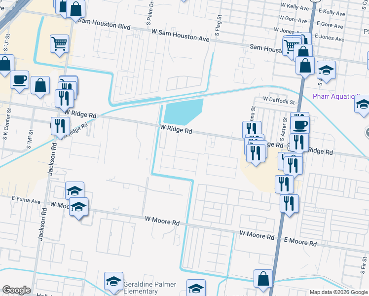 map of restaurants, bars, coffee shops, grocery stores, and more near 1423 South Flag Street in Pharr