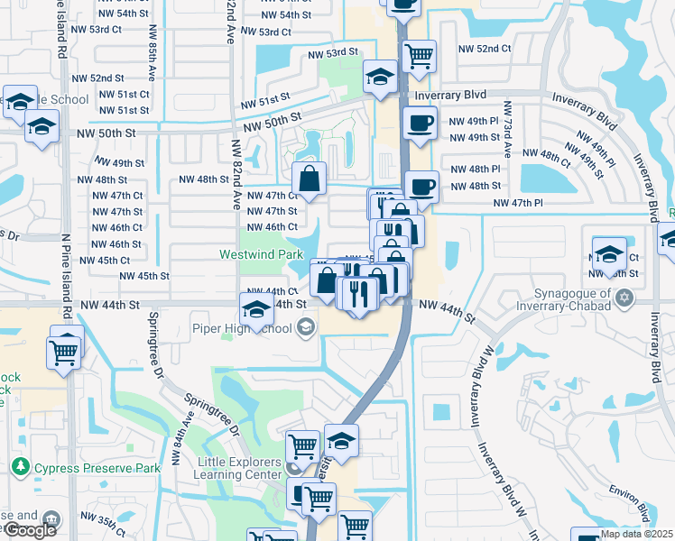 map of restaurants, bars, coffee shops, grocery stores, and more near 7780 Northwest 45th Court in Lauderhill