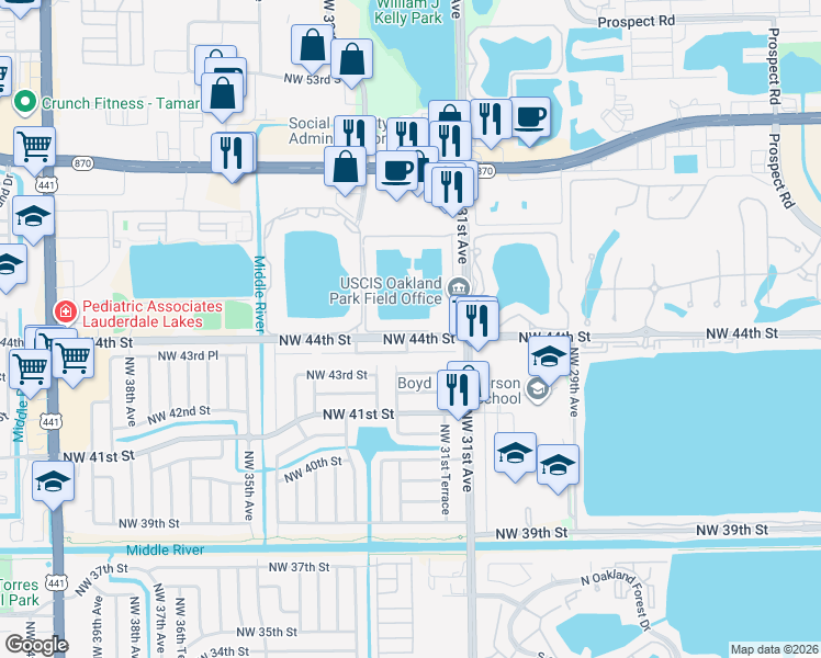 map of restaurants, bars, coffee shops, grocery stores, and more near 3251 Northwest 46th Street in Fort Lauderdale